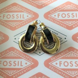 Vintage Round Black & Gold Tone Stud Earrings